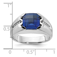 14k White Gold IBGoodman Men's Created Sapphire and 1/20 carat Diamond Complete Ring-B84754-4WCS/AA