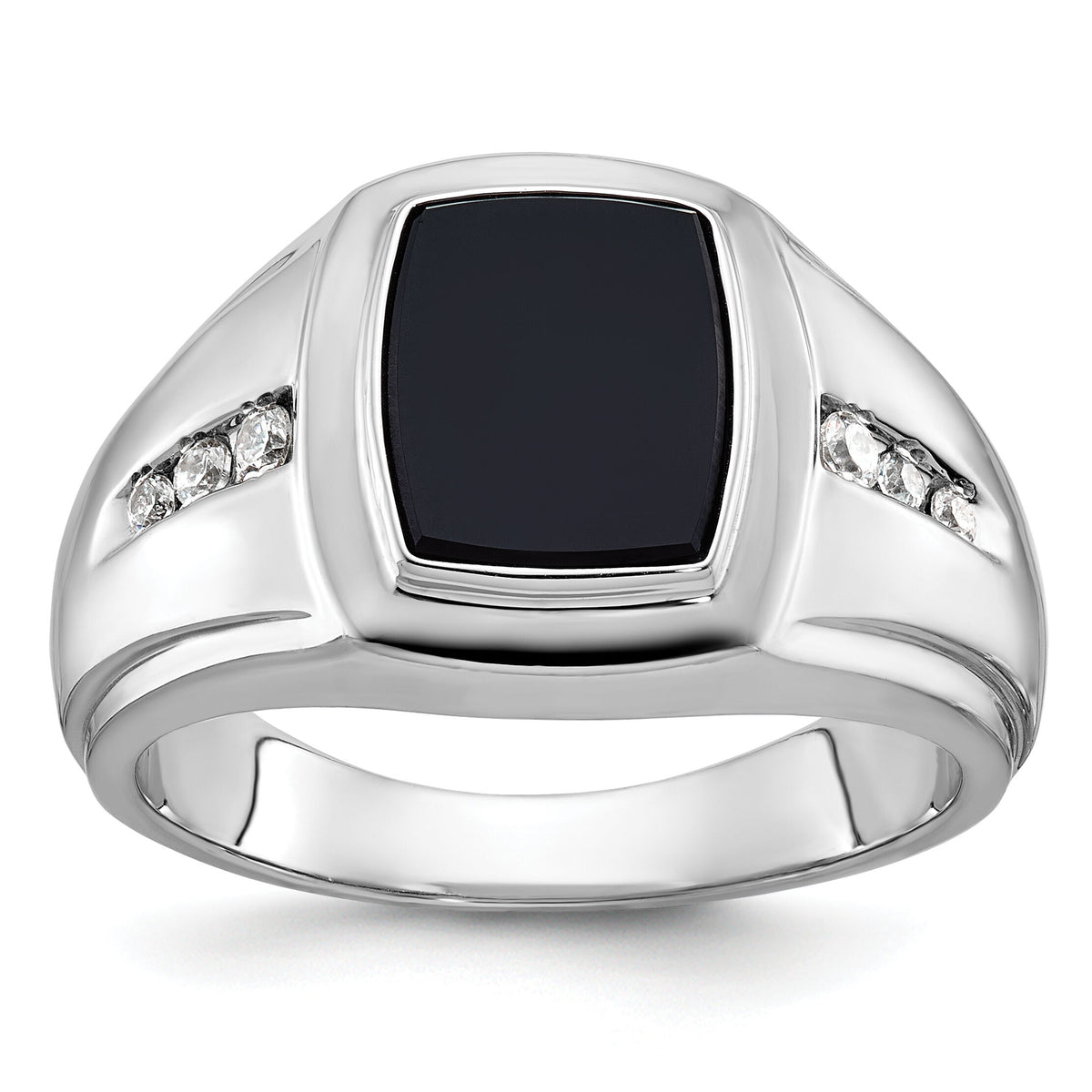 14k White Gold IBGoodman Men's Onyx and Diamond Complete Ring-B84755