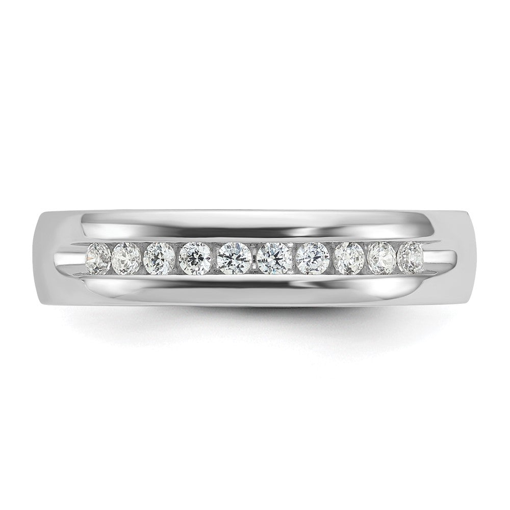 IBGoodman 14k White Gold Men's Polished and Grooved 10-Stone 1/4 Carat AA Quality Diamond Ring-B90513-4WAA