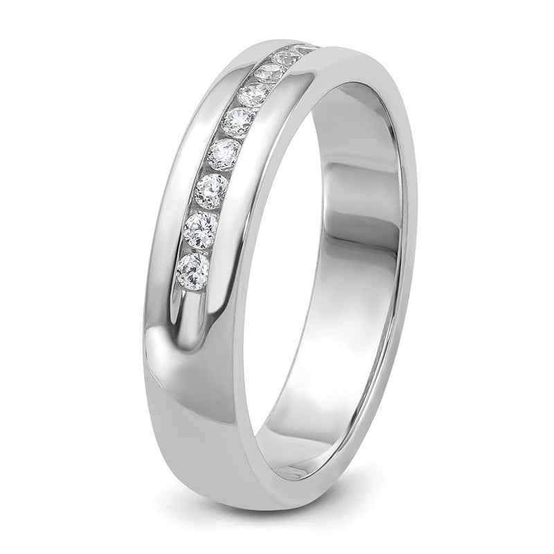 IBGoodman 14k White Gold Men's Polished and Grooved 10-Stone 1/4 Carat AA Quality Diamond Ring-B90513-4WAA