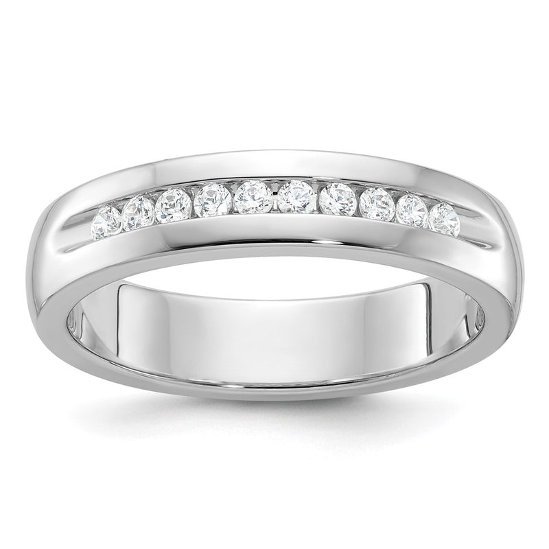 IBGoodman 14k White Gold Men's Polished and Grooved 10-Stone 1/4 Carat AA Quality Diamond Ring-B90513-4WAA