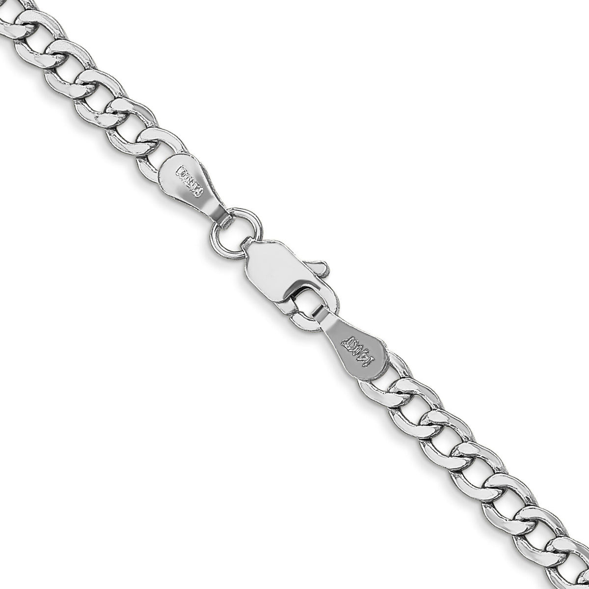 14k White Gold 3.35mm Semi-Solid Curb Chain-BC103-26