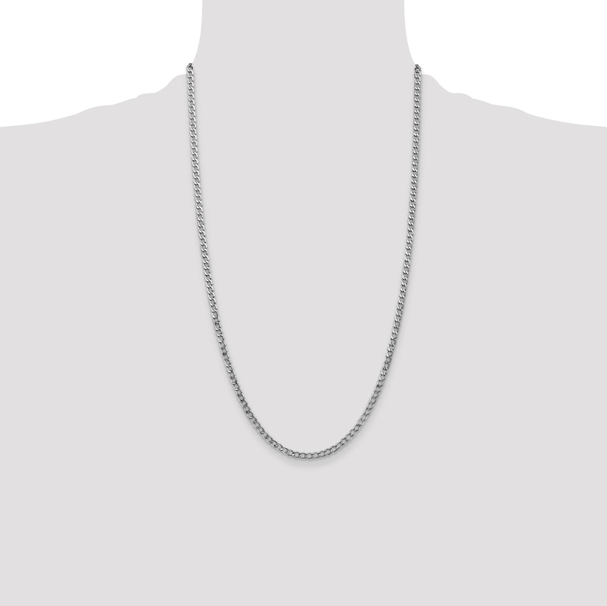 14k White Gold 3.35mm Semi-Solid Curb Chain-BC103-26