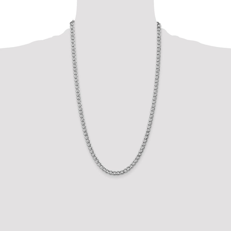 14K White Gold 26 inch 5.25mm Semi-Solid Curb with Lobster Clasp Chain-BC105-26