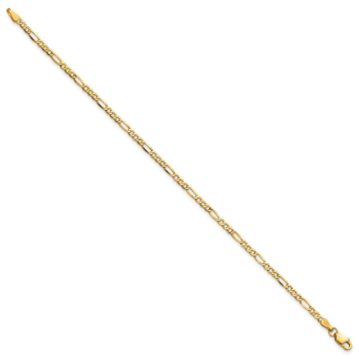 14k 2.5mm Semi-Solid Figaro Chain Anklet-BC120-9