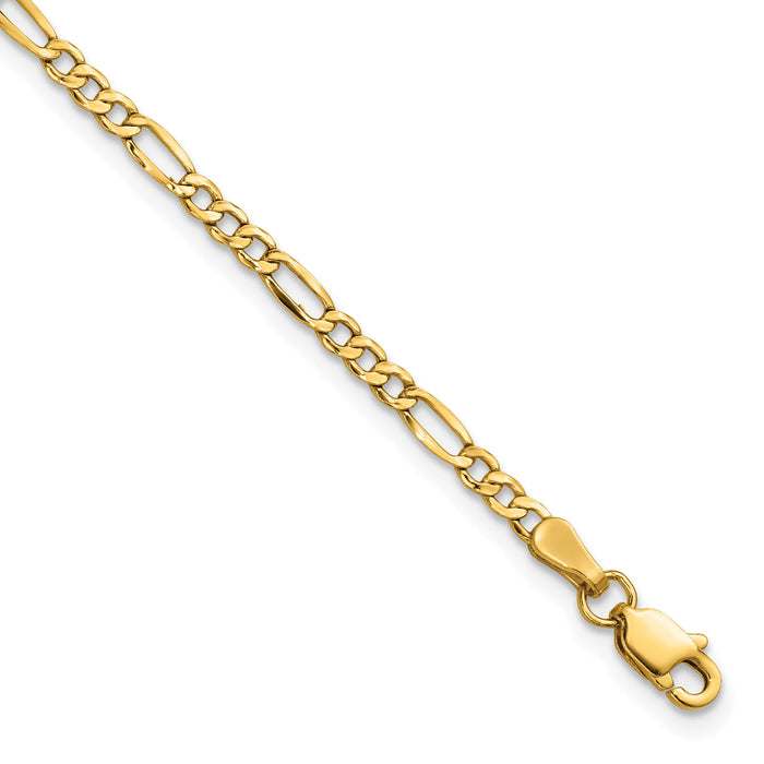 14k 2.5mm Semi-Solid Figaro Chain Anklet-BC120-10