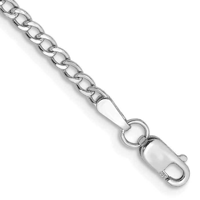 14K White Gold 9 inch 2.5mm Semi-Solid Curb with Lobster Clasp Anklet-BC123-9