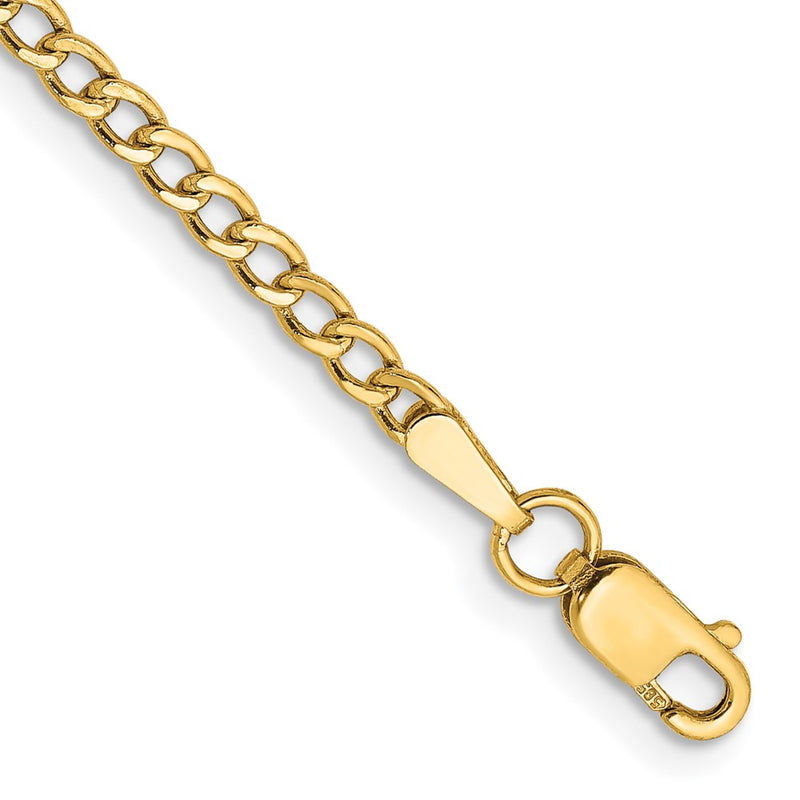 14K 9 inch 2.5mm Semi-Solid Curb with Lobster Clasp Anklet-BC124-9