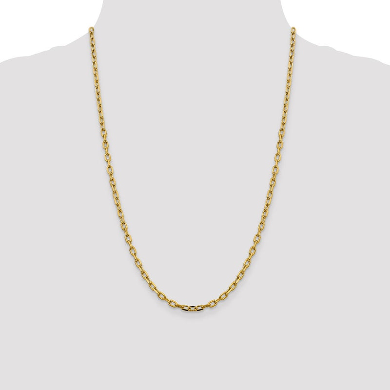 14K  24 inch 3.7mm Semi-Solid Diamond-cut Open Link Cable with Lobster Clasp Chain-BC187-24