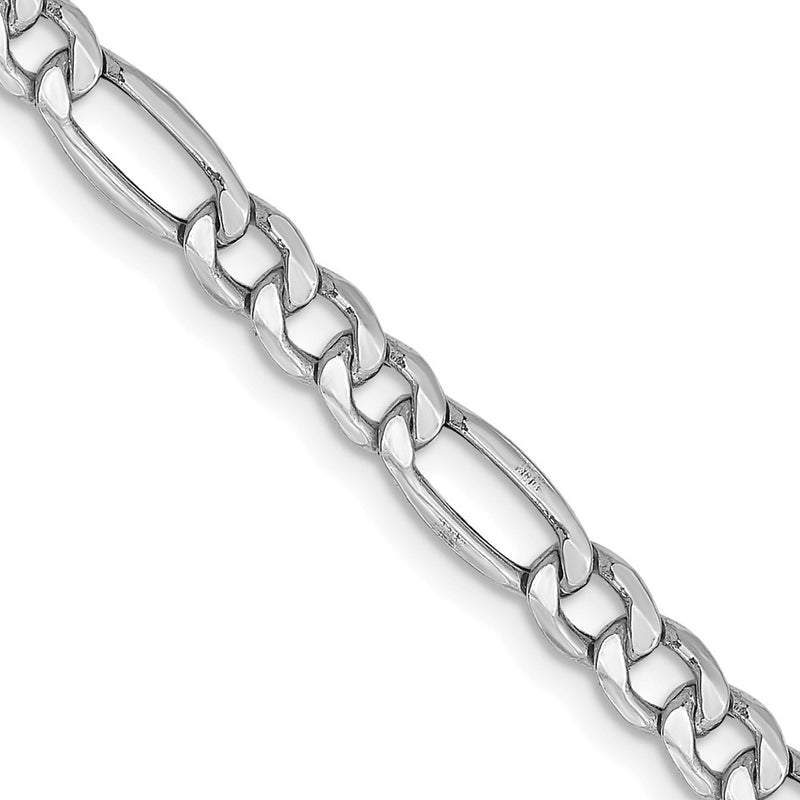 14K White Gold 26 inch 4.4mm Semi-Solid Figaro with Lobster Clasp Chain-BC91-26