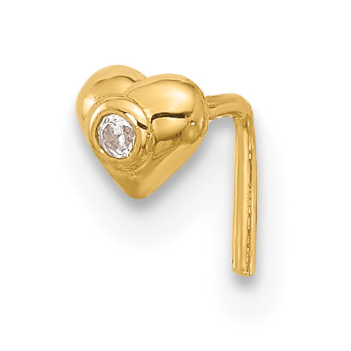 14k 22 Gauge CZ Heart Nose Stud-BD108
