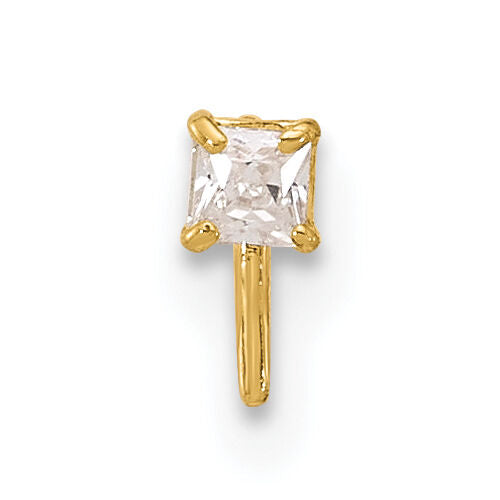 14k 22 Gauge  2.5mm Square CZ Nose Stud-BD111