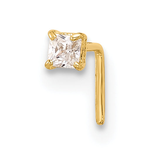 14k 22 Gauge  2.5mm Square CZ Nose Stud-BD111