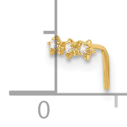 14k 22 Gauge CZ 3-Star Nose Stud-BD114