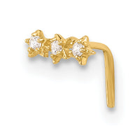 14k 22 Gauge CZ 3-Star Nose Stud-BD114