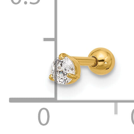 14k 18 Gauge 3mm CZ Labret/Face Jewelry-BD122