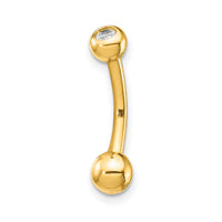 14k 14 Gauge Polished CZ Belly Ring-BD129