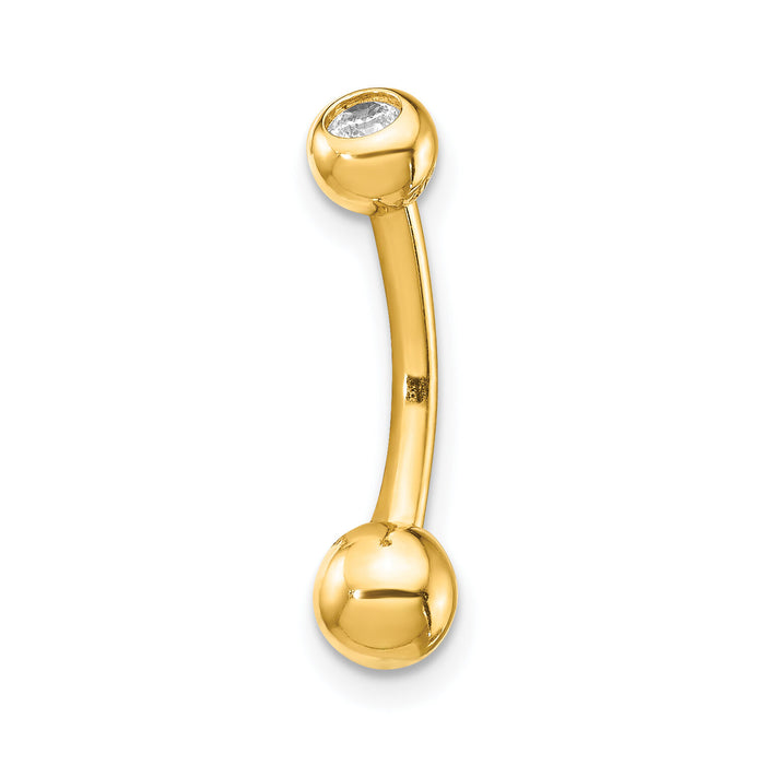 14k 14 Gauge Polished CZ Belly Ring-BD129