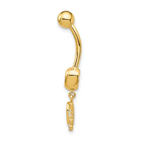 14k 14 Gauge CZ 2-Hearts Dangle Belly Ring-BD134