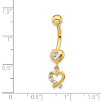 14k 14 Gauge CZ 2-Hearts Dangle Belly Ring-BD134