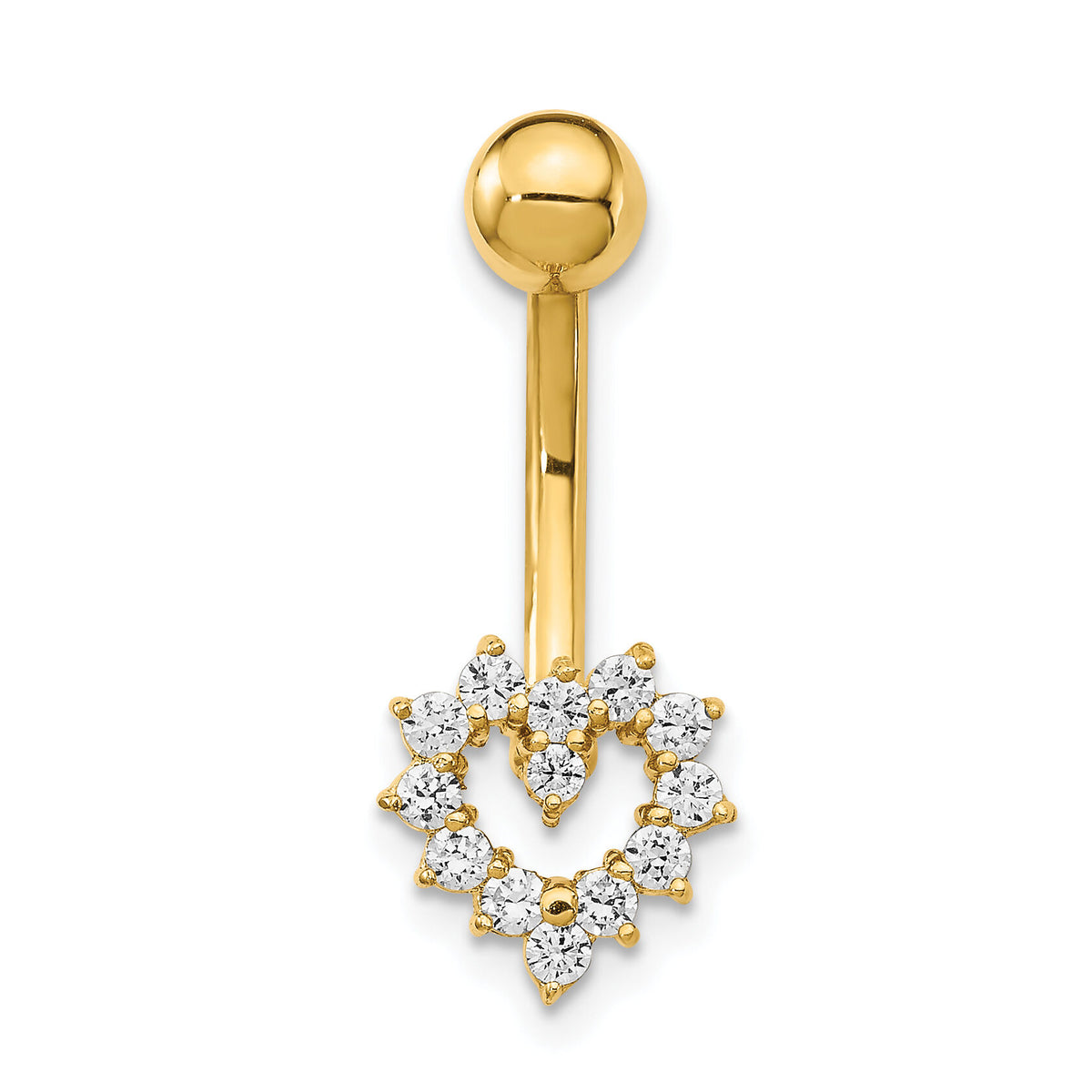 14k 14 Gauge CZ Heart Belly Ring-BD136