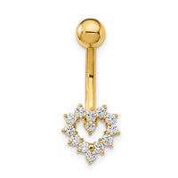 14k 14 Gauge CZ Heart Belly Ring-BD136