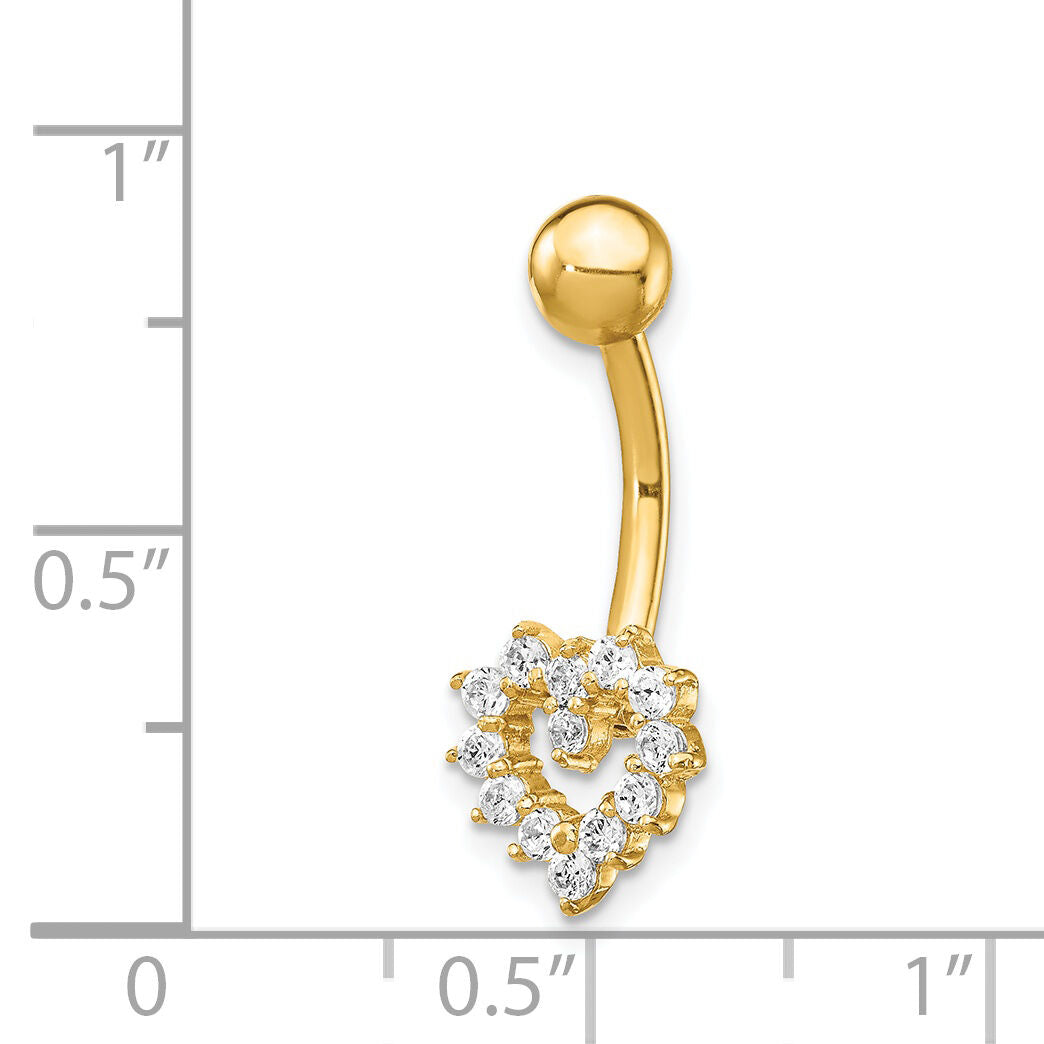 14k 14 Gauge CZ Heart Belly Ring-BD136
