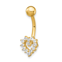 14k 14 Gauge CZ Heart Belly Ring-BD136