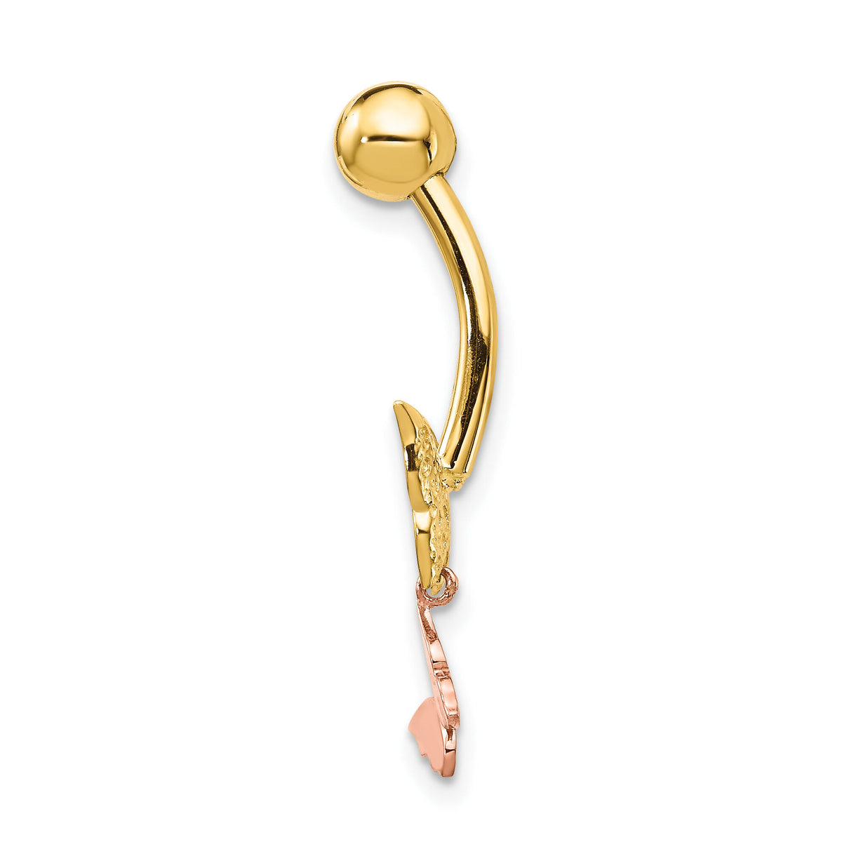 14k Two-tone 14 Gauge Double CZ Butterfly Dangle Belly Ring-BD139