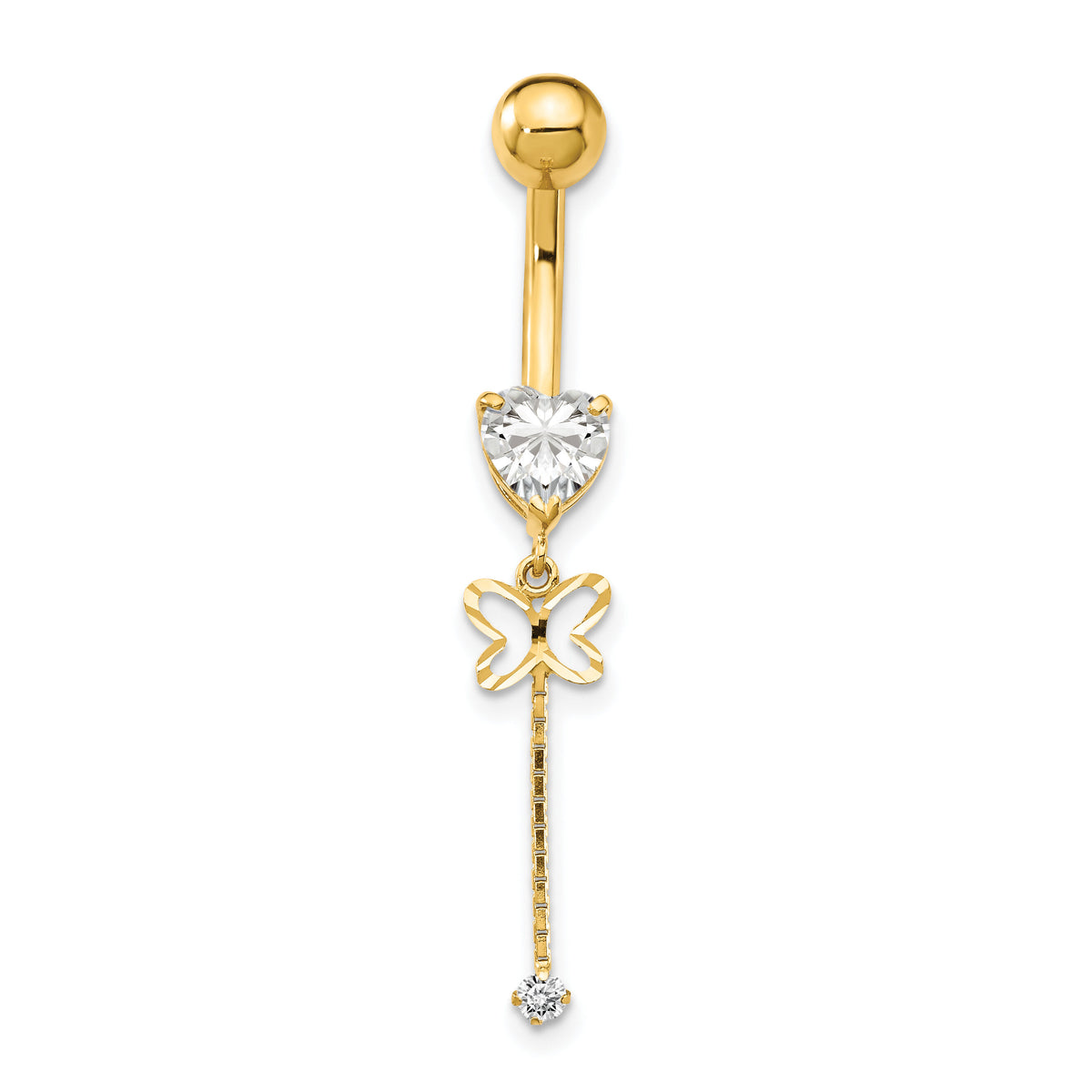 14k CZ Butterfly Chain Dangle Belly Ring-BD140