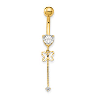 14k CZ Butterfly Chain Dangle Belly Ring-BD140