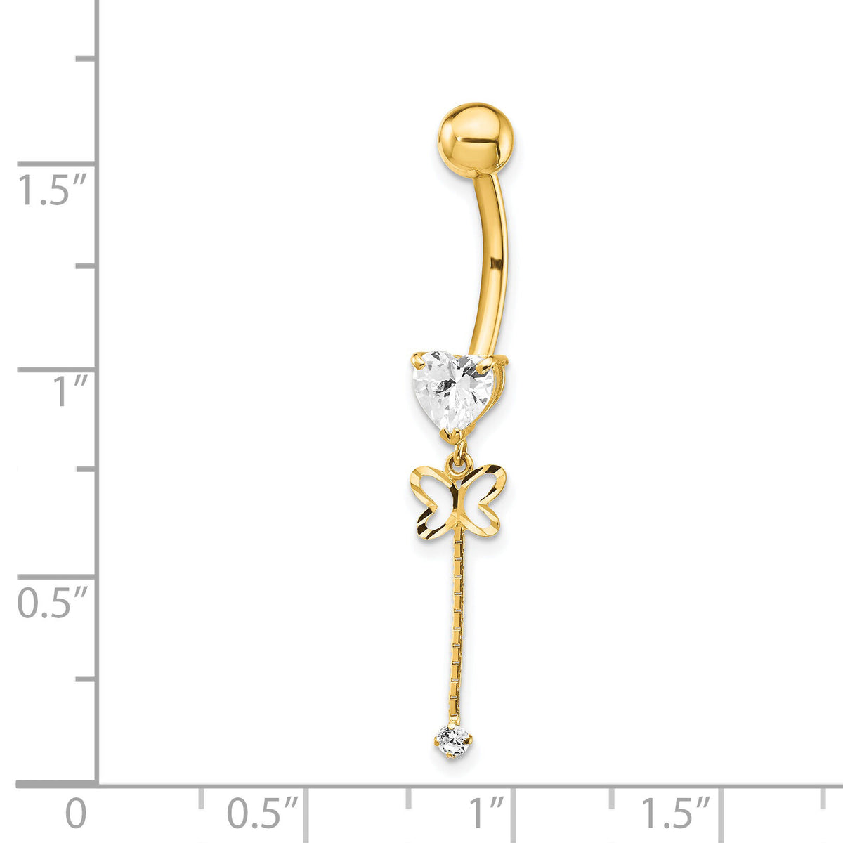 14k CZ Butterfly Chain Dangle Belly Ring-BD140
