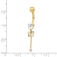14k CZ Butterfly Chain Dangle Belly Ring-BD140