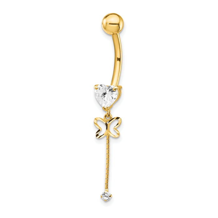 14k CZ Butterfly Chain Dangle Belly Ring-BD140