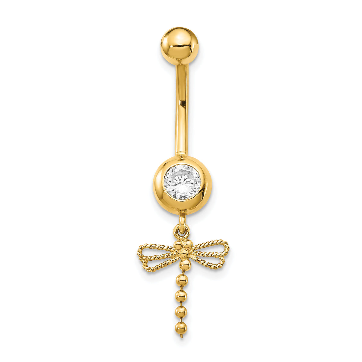 14k 14 Gauge CZ Dragonfly Dangle Belly Ring-BD141