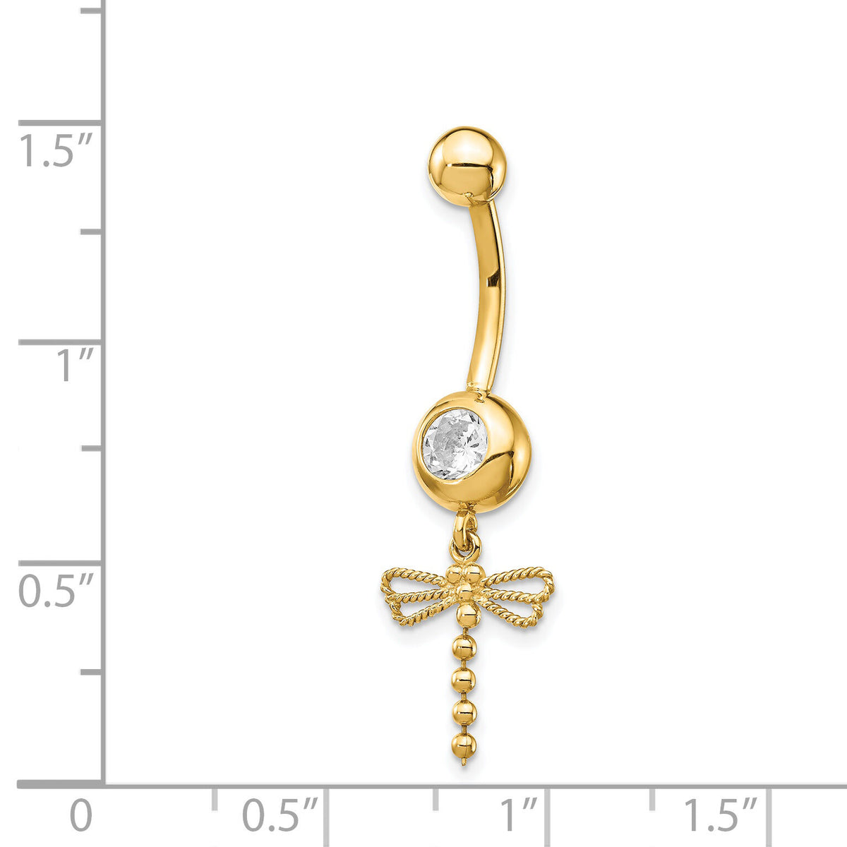 14k 14 Gauge CZ Dragonfly Dangle Belly Ring-BD141