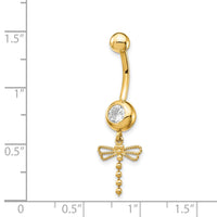 14k 14 Gauge CZ Dragonfly Dangle Belly Ring-BD141