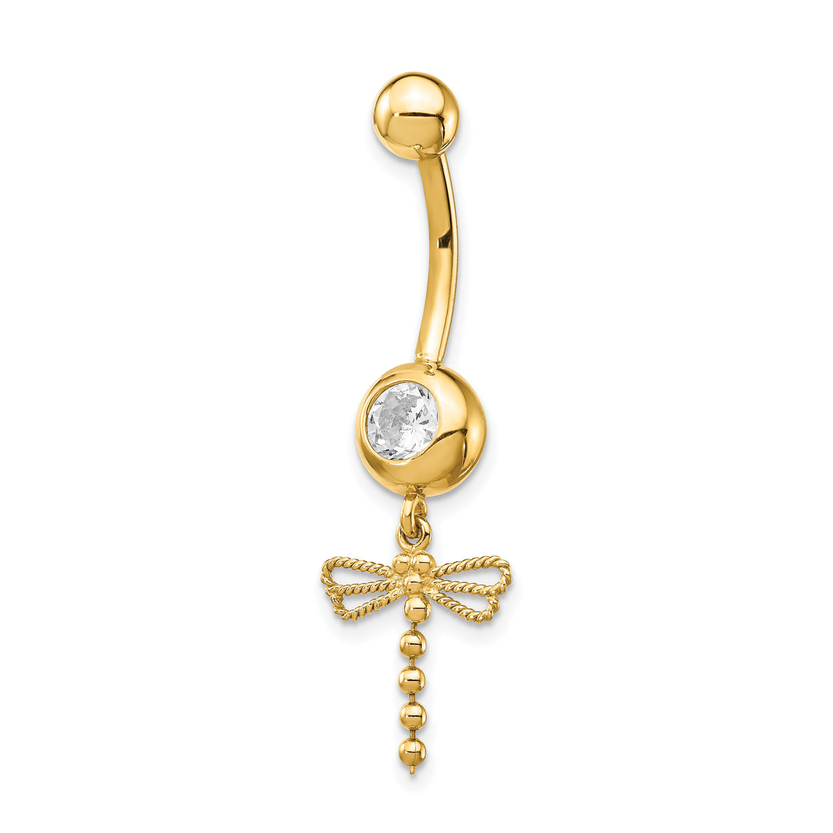 14k 14 Gauge CZ Dragonfly Dangle Belly Ring-BD141