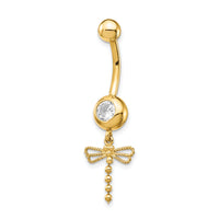 14k 14 Gauge CZ Dragonfly Dangle Belly Ring-BD141