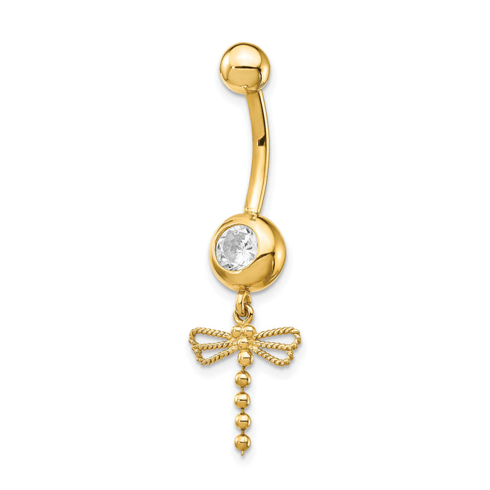 14k 14 Gauge CZ Dragonfly Dangle Belly Ring-BD141
