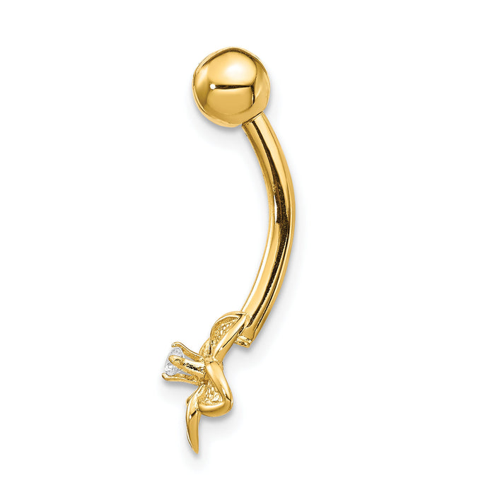 14k 14 Gauge CZ Flower Belly Ring-BD142