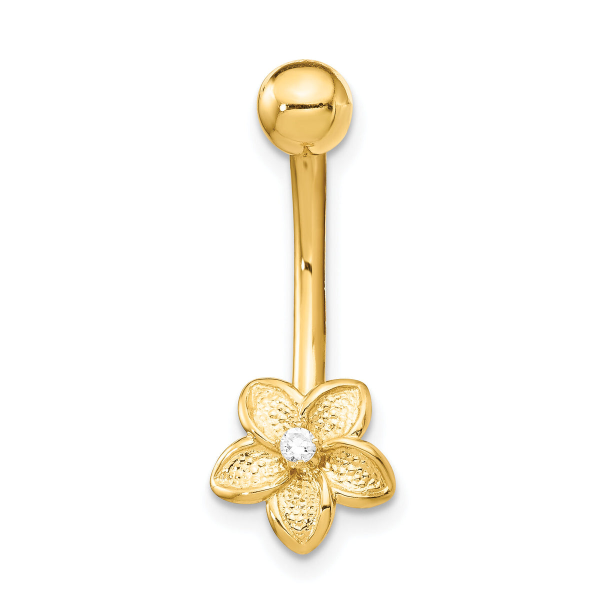 14k 14 Gauge CZ Flower Belly Ring-BD142