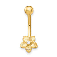 14k 14 Gauge CZ Flower Belly Ring-BD142