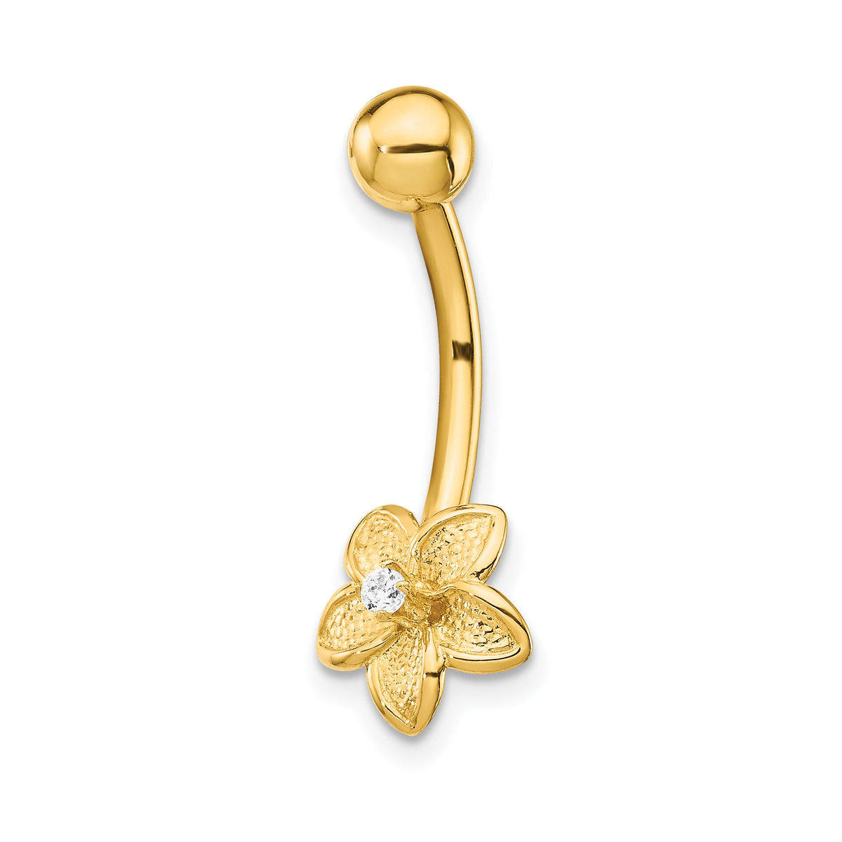 14k 14 Gauge CZ Flower Belly Ring-BD142