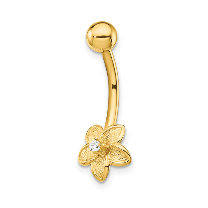 14k 14 Gauge CZ Flower Belly Ring-BD142