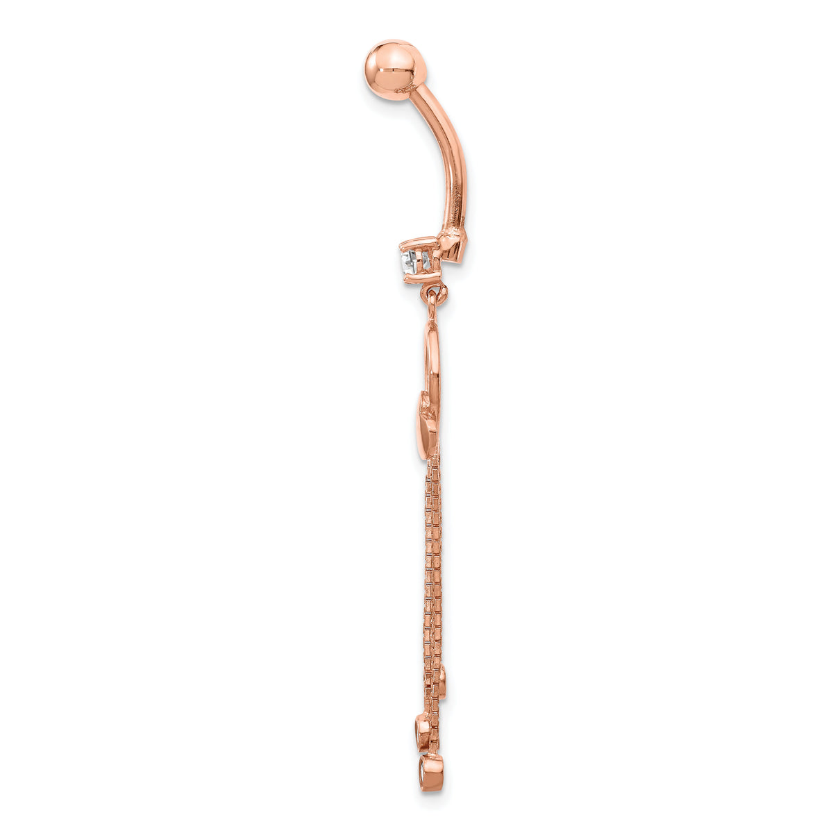 14k Rose Gold 14 Gauge CZ Heart 3-Chain Dangle Belly Ring-BD145
