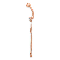 14k Rose Gold 14 Gauge CZ Heart 3-Chain Dangle Belly Ring-BD145