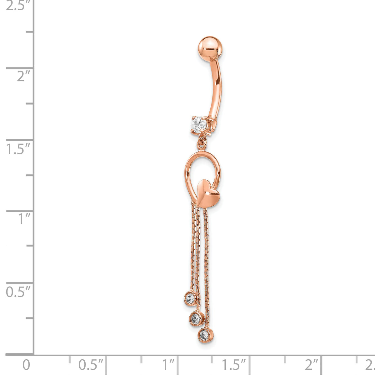 14k Rose Gold 14 Gauge CZ Heart 3-Chain Dangle Belly Ring-BD145