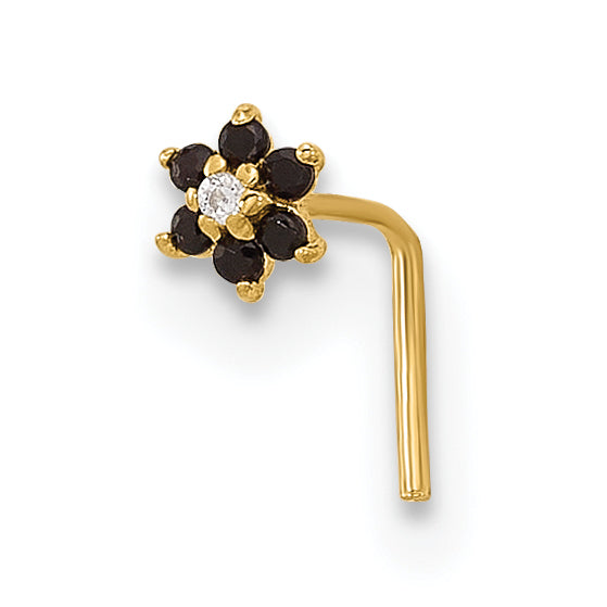14K 23 Gauge Black & White CZ Flower Nose Post-BD147