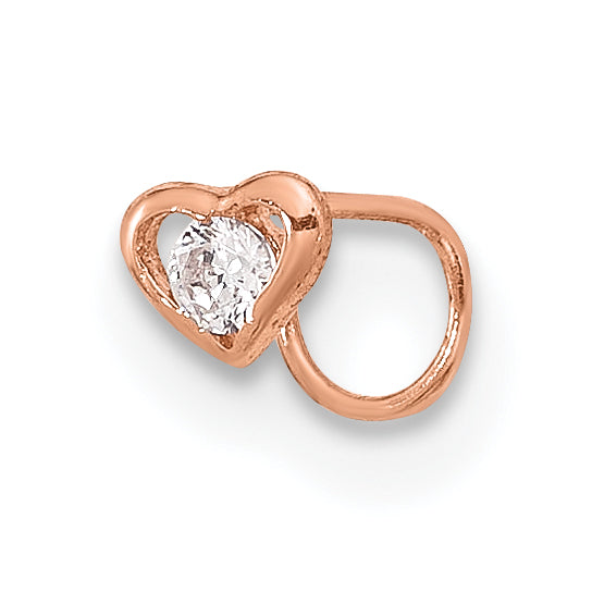 14K Rose Gold 23 Gauge CZ Heart Nose Post-BD148